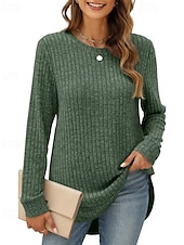 preiswerte Texturierte Oberteile-Damen Textur Bluse T Shirt T-Shirt Einfach Mode Modern Langarm Rundhalsausschnitt Normale Oberteile Täglich Ausgehen Asymmetrisch Schwarz Wein Fuchsie Braun Grün Frühling Herbst