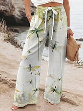 preiswerte weites Bein und hohe Taille-Damen Weites Bein Hosen Hose Urlaub Lässig Lang Hohe Taille Grafikdrucke Elastischer Bund Drucken Hoher Schnitt Atmungsaktivität Weich Mikroelastisch Urlaub Straße Alltagskleidung Grün Grau Frühling