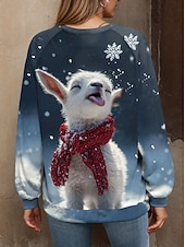 billige Dyr Topp-Dame Pullover Grafisk Dyr Fritid Langermet Crew-hals Vanlige topper Avslappet Gul Rosa Blå Grønn Vår Høst Vinter