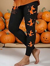 levne Halloween kalhoty-Dámské Legíny prázdniny Vinobraní Módní Po kotníky Vysoký pasPantsHalloween Grafika předvečer Všech svatých Potisk Yumuşak Prodyšné Elastické Dovolená ulice Ležérní Černá Žlutá Oranžová Jaro Podzim