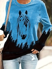 economico Animali Tops-Per donna Felpa Pullover Grafico Animale Casual Manica Lunga Girocollo Top Regolari Streetwear Casuale Ferie Stampato Bianco Rosa Blu Marrone Verde Primavera Autunno Inverno