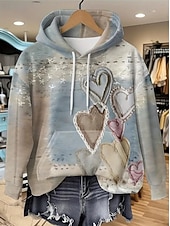 preiswerte Streifen- und geometrische Kapuzenpullover-Damen Kapuzenpullover Druck Grafik Geometrisch Warm Vintage Mode Langarm Mit Kapuze Normale Oberteile Straße Alltagskleidung Ferien Orange Leicht Blau Herbst Winter