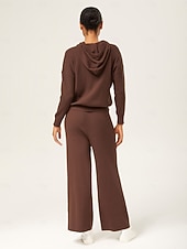 preiswerte Zweiteilige Sets-Damen Unisex Einfarbig Mit Kapuze Lässig Weites Bein Langarm Braun S M L Herbst