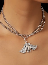 abordables Accessoires d&#039;Halloween-Collier pendentif chauve-souris gothique pour femme - ras de cou vintage en argent pour fêtes costumées, cosplay et mode sorcière
