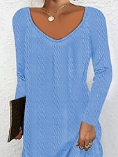 preiswerte Einfaches Kleid-Damen Minikleid Freizeitkleid Klassisch Modern Outdoor Urlaub Ferien Normale Passform Einfach Langarm V Ausschnitt Rosa Blau Herbst