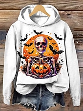 levne Halloween mikina a kapuce-Halloween dámská mikina s kapucí pulovr oversize dlouhý rukáv běžný grafický čarodějnice módní potisk kapucí běžné svrchní kusy pouliční každodenní nošení stahovací potisk černá bílá fialová oranžová