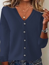 economico Cardigan e capispalla-Per donna Felpa Cardigan Moda Streetwear Quotidiano Tinta unica A Coste Scollo a V Lavorato a maglia Manica Lunga Top Regolari Maglia Ferie Uscire Weekend Nero Bianco Autunno Inverno