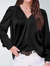 preiswerte Elegante Oberteile-Damen Hemd Bluse Einfach Modern Lässig Langarm V Ausschnitt Normale Oberteile Täglich Ferien Ausgehen Gerafft Schwarz Weiß Gelb Rosa Wein Herbst