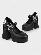 Γυναικεία μαύρα τακούνια πλατφόρμας Mary Jane με τύπωμα νεκροκεφαλής και αγκράφα με αστέρι – γοτθικά παπούτσια για το Halloween για πανκ μόδα, cosplay και θεματικές εκδηλώσεις Χαμηλού Κόστους Για γυναίκες-Γυναικεία μαύρα τακούνια πλατφόρμας Mary Jane με τύπωμα νεκροκεφαλής και αγκράφα με αστέρι – γοτθικά παπούτσια για το Halloween για πανκ μόδα, cosplay και θεματικές εκδηλώσεις