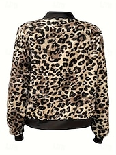 preiswerte Bomberjacke-Damen Freizeitjacke Warm Schnelltrocknend Reißverschluss Tasche Elegant Mode Täglich Einfach Leopard Urlaub Lässig Täglich Ferien Regulär Baseball-Kragen Normale Passform Langarm Oberbekleidung