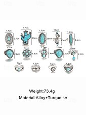 Women's Turquoise Ring Set - Multi-Piece Set of Vintage Bohemian Alloy Jewelry for Women's Holidays, Beach Vacations and Everyday Wear cheap Women's Rings-Women's Turquoise Ring Set - Multi-Piece Set of Vintage Bohemian Alloy Jewelry for Women's Holidays, Beach Vacations and Everyday Wear