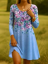 ieftine rochie florală-Pentru femei Rochii Midi Rochii Tricou Rochie de Vară Rochie A line Casual Zilnic Concediu Dată Fit regulat Floral Grafic Manșon Lung Stil Nautic Negru Alb Albastru piscină Verde Închis Var
