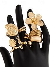 olcso Női Gyűrűk-Női 8 darabos, állítható méretű aranyötvözet gyűrűszett – bohém, mutatós ékszer virágos, kagyló- és geometrikus mintákkal partikra, esküvőkre és mindennapi viseletre