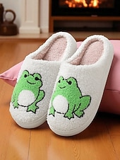 baratos Chinelos de mulher-Pantufas femininas de lã sintética branca com estampa fofa de corgi – chinelos confortáveis de inverno para casa, quarto e sala de estar