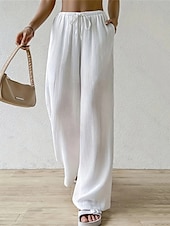 billiga breda ben och hög midja-Dam Brett skaft Byxor Palazzo byxor Mode Streetwear Fullängd Hög midja Slät Elastisk midja Mateial som andas Bekväm Gata Dagliga kläder Utekväll Svart Vit Rodnande Rosa Kaki Sommar Vår Normal