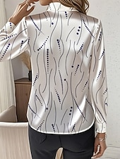 billige Dressy topper-Dame Skjorte Arbeidsskjorter Grafisk Geometrisk Elegant Stilfull Fritid Langermet Skjortekrage Vanlige topper Arbeid Festkveldsklær Daglig Glimmer Hvit Rosa Blå Oransje Grønn Vår, Høst, Vinter, Sommer