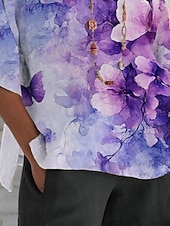preiswerte Blumenblusen-Damen Hemd Druck Blumen Täglich Lässig Dreiviertelarm Rundhalsausschnitt Normale Oberteile Täglich Ferien Purpur Sommer Frühling Herbst