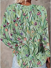 ieftine tricou boho-Pentru femei Tricou Imprimeu Floral Grafic Imprimeu Paisley Epocă Modă Stilat Manșon Lung Stil Nautic Rotund Topuri obișnuite Zilnic Sfârșit de săptămână Albastru piscină Albastru Prăfuit Mov