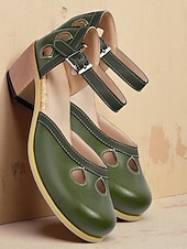 tanie Mary Jane szpilki-damskie buty vintage typu mary jane ze skóry ekologicznej na obcasie z wycięciem i regulowanym paskiem – wygodne buty retro na klockowym obcasie na okazje codzienne i formalne