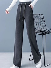 halpa Suorat Housut-Naisten Vakosamettihousut Housut Suora Katutyyli Vapaa-aika Täyspitkä Luonnollinen Tavallinen Joustava kiristysnauhan suunnittelu Mukava Katu Pyhäpäivä Viikonloppu Tumma harmaa Musta Khaki Syksy