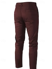 economico Chino-Per uomo Pantaloni Chinos Pantaloni plissettati Tasca Bottoni Semplice Comodità Formale Feste Lavoro Moda Stile Classico Nero Vino Micro-elastico