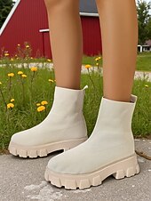 levne Kotníkové boty-Dámské černé ponožkové kozačky s robustní červenou podrážkou – stylové strečové pletené kotníkové boty na streetwear, podzimní a zimní outfity