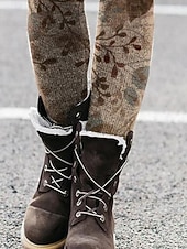 billiga -Dam Byxor Damasker Streetwear Ledigt Fullängd Hög midja Blommig Elastisk midja Mönster Mateial som andas Bekväm Elastisk Semester Gata Dagliga kläder Kaki Sommar Vår Höst Normal