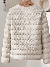 ieftine Jachete din puf-Pentru femei Fâș Cald Comfortabil Nasturi Modă Simplu Ieșire Sfârșit de săptămână Cu Un Nasture Regulat Crewneck Fit regulat Manșon Lung Îmbrăcăminte exterioară Roz Deschis Albastru Deschis Alb