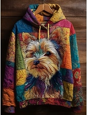 Women's Pullover Hoodie Sweatshirt Graphic Dog Elegant Warm Active Long Sleeve Hooded Regular Tops Street Dailywear Casual Patchwork Print Orange Spring Fall Winter4