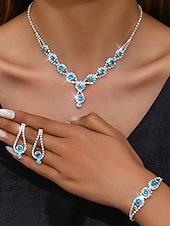 levne Dámský náhrdelník-Dámská sada šperků s růžovými krystaly - třpytivý náhrdelník, náramek a náušnice s kamínky pro elegantní párty a večerní nošení