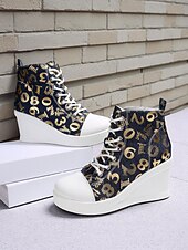 preiswerte Damen-Sneaker-Damen-Wedge-Sneaker aus blauem Denim mit Schmetterlings-Print – lässige Schnürstiefel mit verstecktem Absatz für Reisen, Streetwear und Alltagsoutfits
