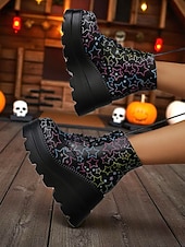 baratos Para mulheres-Botas femininas pretas plataforma com cadarço e caveira - botas góticas de cano curto com sola grossa para festas de outono, cosplay e dia dos mortos