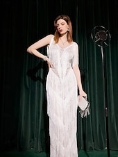 olcso Ruhák-Retró Ordító 20-as évek 1920-as évek Maxi Hosszú Flapper ruha Koktélruha A nagy Gatsby Flapper lány Rojt Jelmez Női Karácsony Mindszentek napja Farsang Esküvő Estély Álarcos mulatság Felnőttek Ruha
