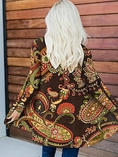 billige casual jakker-Dame Uformell jakke Hold Varm Bekvem Uregelmessig hem Åpen Forside Elegant Årgang Mote Moderne Blomstret Gate Avslappet treningsklær Daglig Lang Krageløs Normal Langermet Yttertøy Svart Brun kaffe
