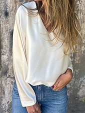 preiswerte Damen Einfache Oberteile-Damen Hemd Bluse Einfach Modern Lässig Langarm V Ausschnitt Normale Oberteile Täglich Ausgehen Schwarz Champagner Braun Aprikose Grau Herbst