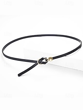 economico Cintura da donna-Cintura sottile da donna in similpelle PU – cintura regolabile con fibbia ad anello e a sfera color oro, stile minimalista per abiti, blazer e cappotti, perfetta per lavoro, appuntamenti serali e abiti da festa