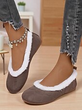 economico Ballerine da donna-scarpe basse da donna trapuntate color talpa con fodera in pelliccia sintetica: scarpe invernali calde e comode da infilare per outfit casual quotidiani