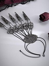 billige Halloween-tilbehør-Halloween gotisk fingerkloarmbånd til dame – vintage filigran metallhåndsmykke med kjedeledd til kostymefester, cosplay og heksestil