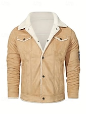 preiswerte Herrenjacken &amp; Herrenmäntel-Herren Winterjacke Fleecejacke Freizeitjacke Urlaub Täglich Thermowarm Tasche Fleece Herbst Winter Einfach Mode Streetwear Revers Regulär Schwarz Khaki Jacken
