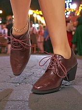 baratos Sapatos Oxford de mulher-Oxfords femininos de couro preto com cadarço e salto bloco – sapatos clássicos de estilo vintage para Oktoberfest, passeios casuais e uso diário