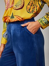 abordables Pantalones-Pantalones anchos de mujer, informales, de pana muy elástica, con textura acanalada, cintura elástica y elastano azul.