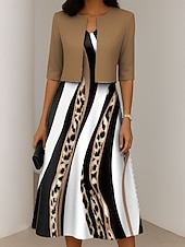 ieftine Rochie Artă și Design-Pentru femei Set de rochii Rochie A line Rochie de vară Elegant Casual Grafic Leopard Imprimeu Rochii Midi Manșon Jumate În V Vacanță Dată Roz Îmbujorat Albastru piscină Trifoi Primăvară Toamnă Fit