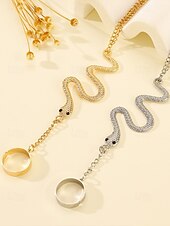 economico Accessori di Halloween-Set di braccialetti e anelli a forma di serpente per Halloween da donna: gioielli con catena regolabile in stile punk gotico con motivo a serpente per feste, cosplay e accessori per serate fuori