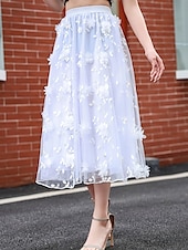 preiswerte Chiffon -Röcke-Damen Rock Schwingend Gazeröcke Mode Lässig Midi Mittlere Hüfthöhe Röcke Blumen Tüll Fließend Mikroelastisch Urlaub Straße Schwarz Weiß Rosa Grau Frühling Polyester