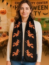 ieftine Accesorii de Halloween-Eșarfă imprimată de Halloween pentru femei – șal lung și confortabil cu modele de fantome, jack-o&#039;-lantern și vrăjitoare, accesoriu moale și ușor de toamnă pentru petreceri costumate, Halloween, festivaluri și purtare zilnică