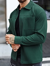 preiswerte Lässige Jacken-Herren Leichte Jacke Freizeitjacke Urlaub Täglich Atmungsaktiv Jacquard Tasche Frühling Herbst Einfach Mode Klassisch Revers Regulär Dunkelgrün Braun Jacken