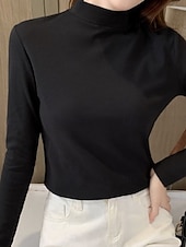 Damskie Bluzka Kwiaty Elegancki Podstawowy Codzienny Długi rękaw Wysoki Zwykłe topy Codzienny Czarny Biały Żółty Rumiany róż Brązowy Jesień Zima tanie gładka koszulka-Damskie Bluzka Kwiaty Elegancki Podstawowy Codzienny Długi rękaw Wysoki Zwykłe topy Codzienny Czarny Biały Żółty Rumiany róż Brązowy Jesień Zima