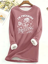 abordables Humour et Citations Tops-Femmes Sweatshirt Pull Graphique Lettre Chaud Occasionnel Flou manche longue Col ras du cou Col rond Hauts Réguliers Rue Occasionnel Rose Claire Noir Gris foncé Bleu Printemps Automne Hiver