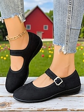 Women's Red Mary Jane Flats with Adjustable Buckle Strap, Comfortable Non-Slip Sole Casual Wear and Festive Christmas Outfits cheap Women's Christmas Shoes-Women's Red Mary Jane Flats with Adjustable Buckle Strap, Comfortable Non-Slip Sole Casual Wear and Festive Christmas Outfits