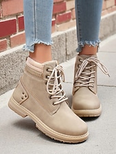 baratos Botas de combate-Botas femininas clássicas com cadarço – botas de trabalho duráveis estilo combate para outono, inverno e roupas casuais ao ar livre
